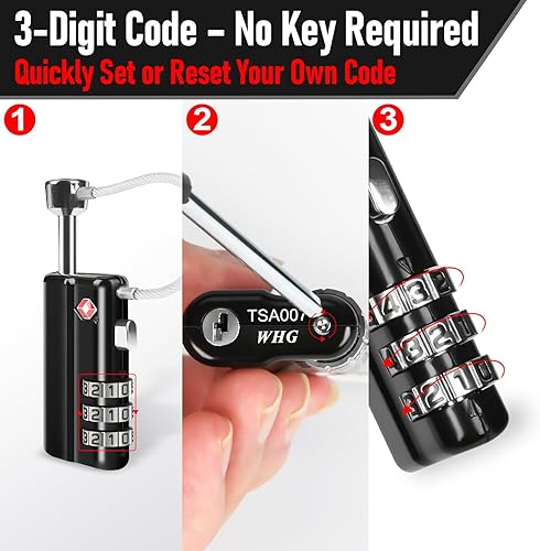 Miniatura 2 de Gun Lock TSA - Armario combinado con grillete de 0.394 in, diseño resistente a cortes sin llave, seguridad de viaje, accesorio de almacenamiento,