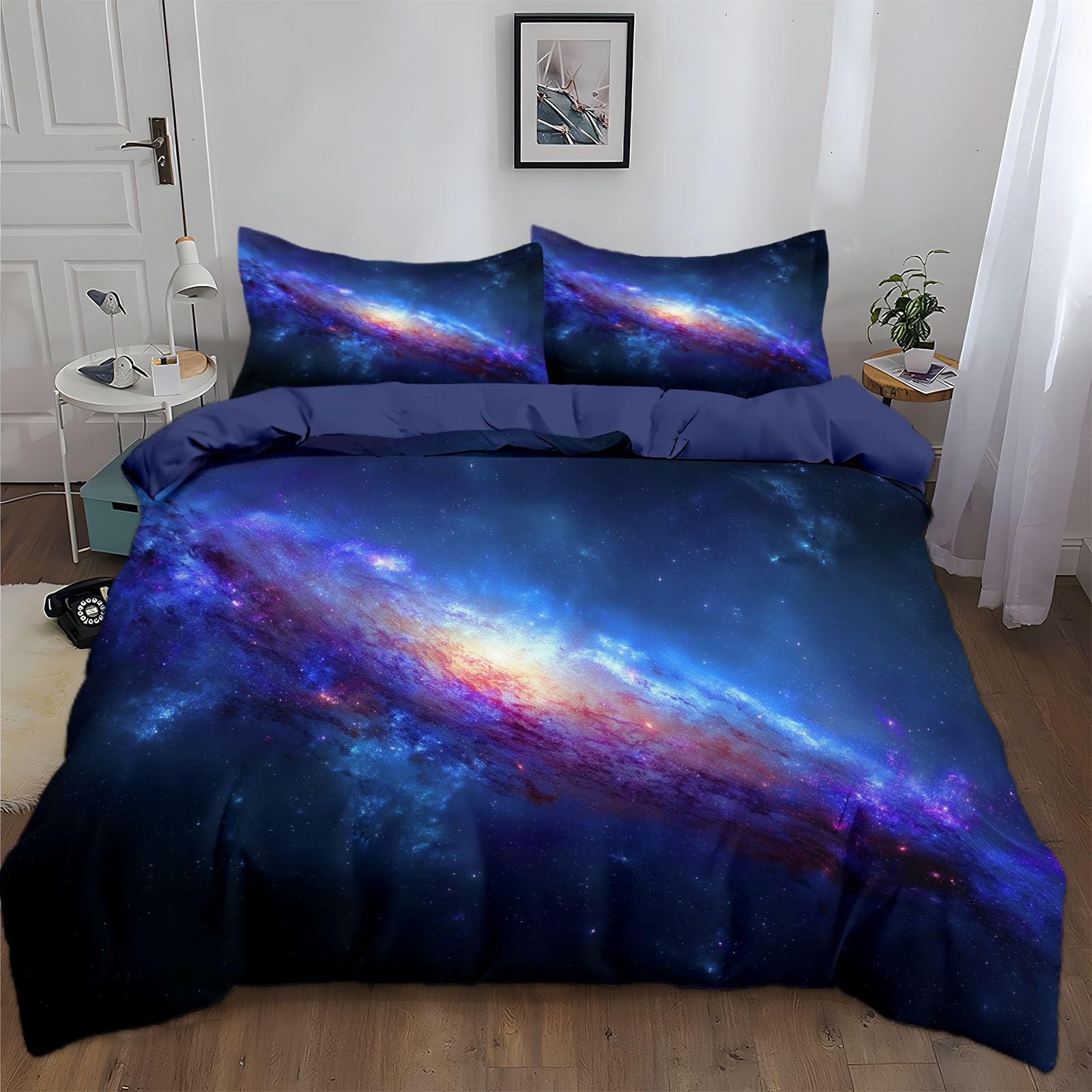 3-częściowy zestaw pościeli 220 x 240 cm, oddzielny zestaw pościeli z mikrofibry, miękki i hipoalergiczny, w tym poszewka na poduszkę 50 x 80 cm, dla 2 osób, kolor niebieski fantasy galaktyka tekstura