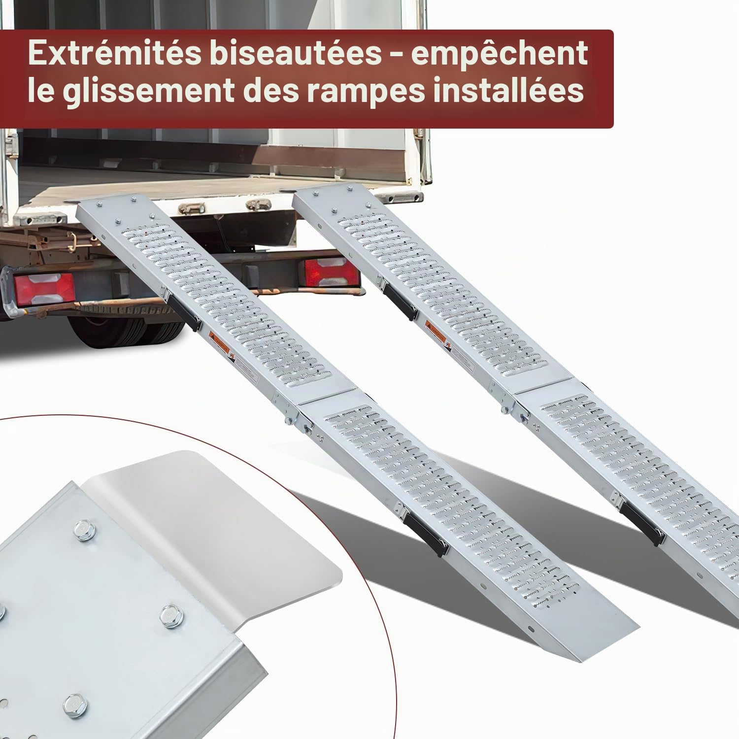 Lot de 2 rampes de chargement pliables pour voiture, 400 kg, max. pour remorque, moto, tondeuse, tracteur à gazon, 190 x 22,5 x 4,5 cm