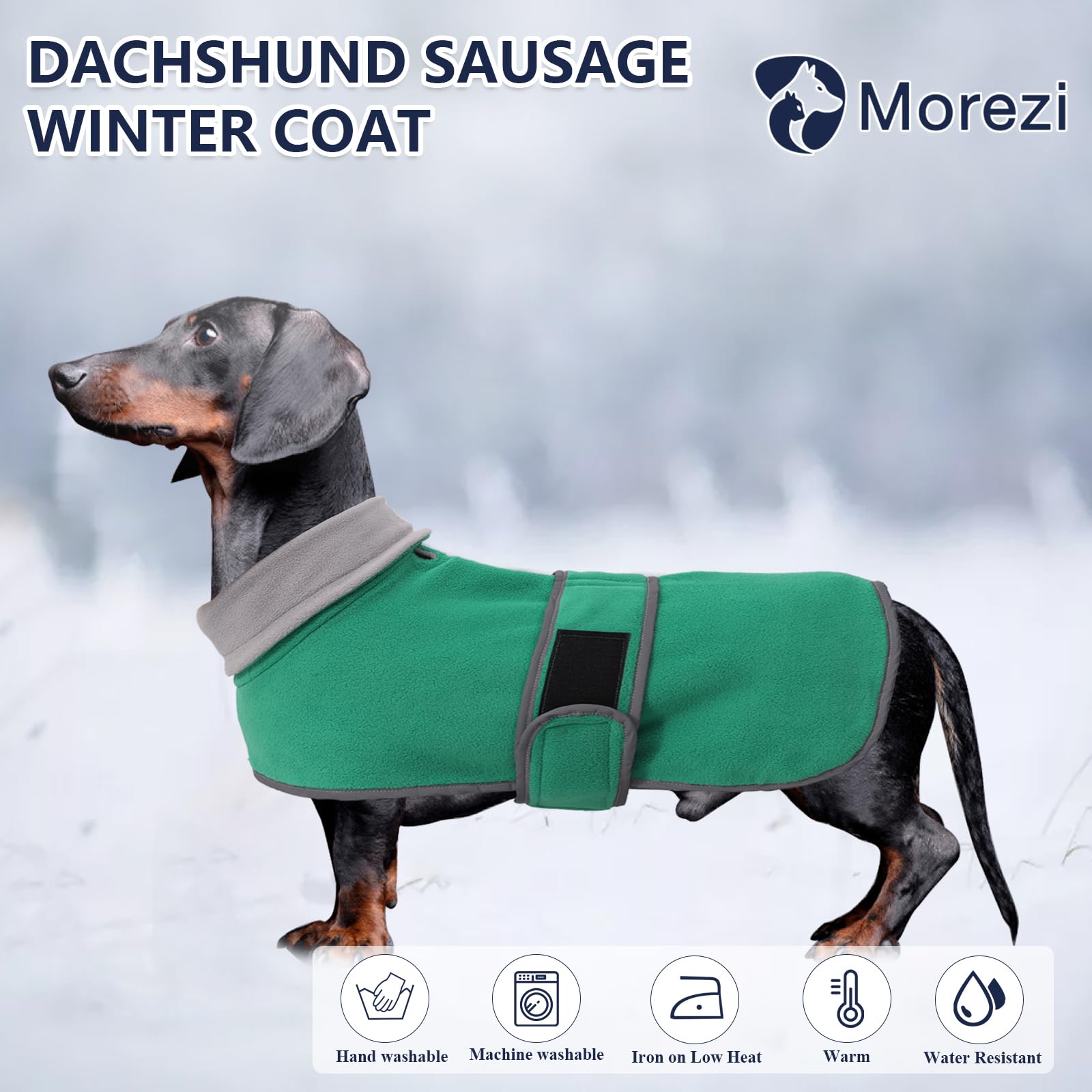 Dachshund coats sausage dog fleece coat in winter miniature dachshund clothes with hook and loop closure and high vis reflective stripe safety - Image 2