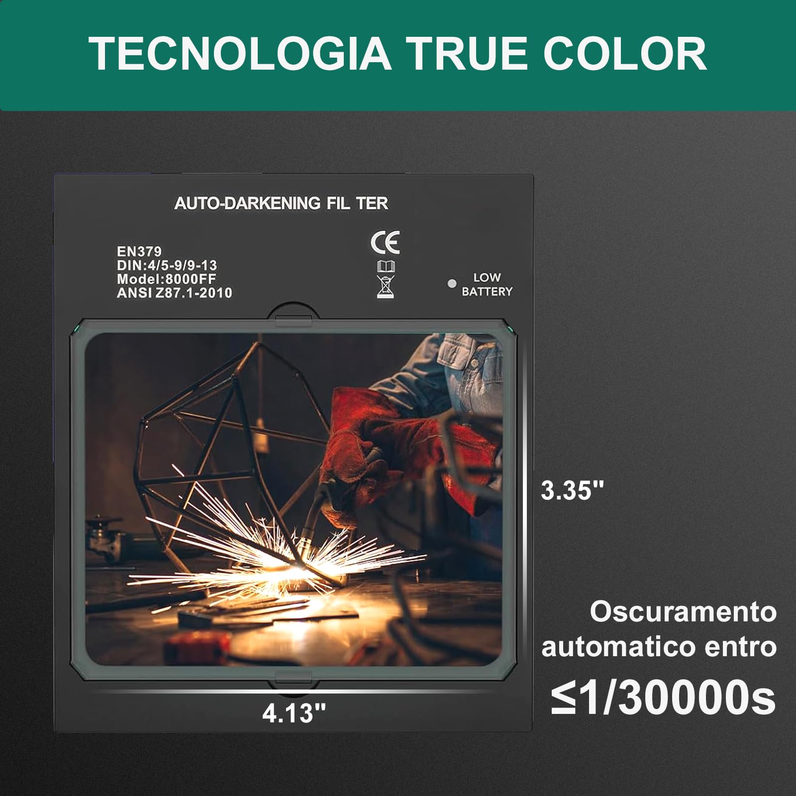 HYCHIKA Maschera di saldatura autorimbrunimento - casco per saldatura di grande vista da 10x9cm, 4 sensori Premium Shade larga 4/5-9/9-13, maschera di saldatura a energia solare e a batteria