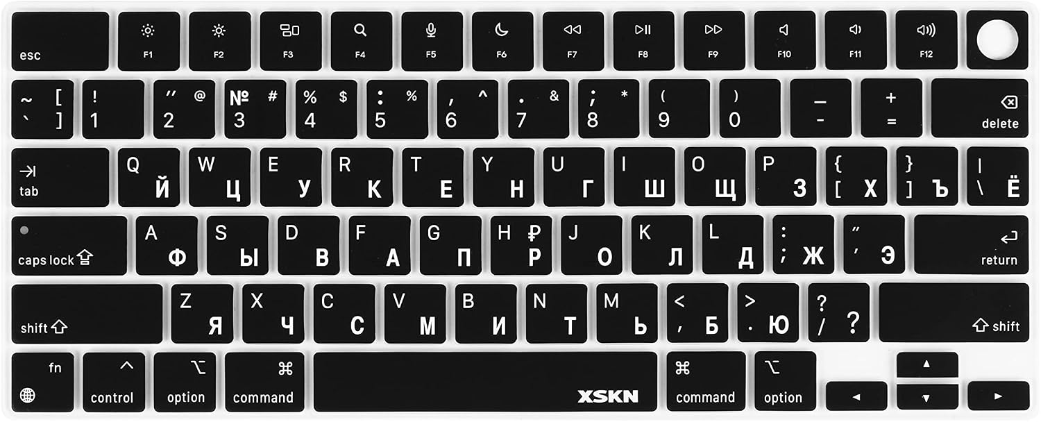 XSKN Russian Black US Version Silicone Keyboard Cover Skin for 2022-2026 MacBook Pro 14.2 16.2 inch MacBook Air 13.6 15.3 inch M1-M5 chip with Touch ID
