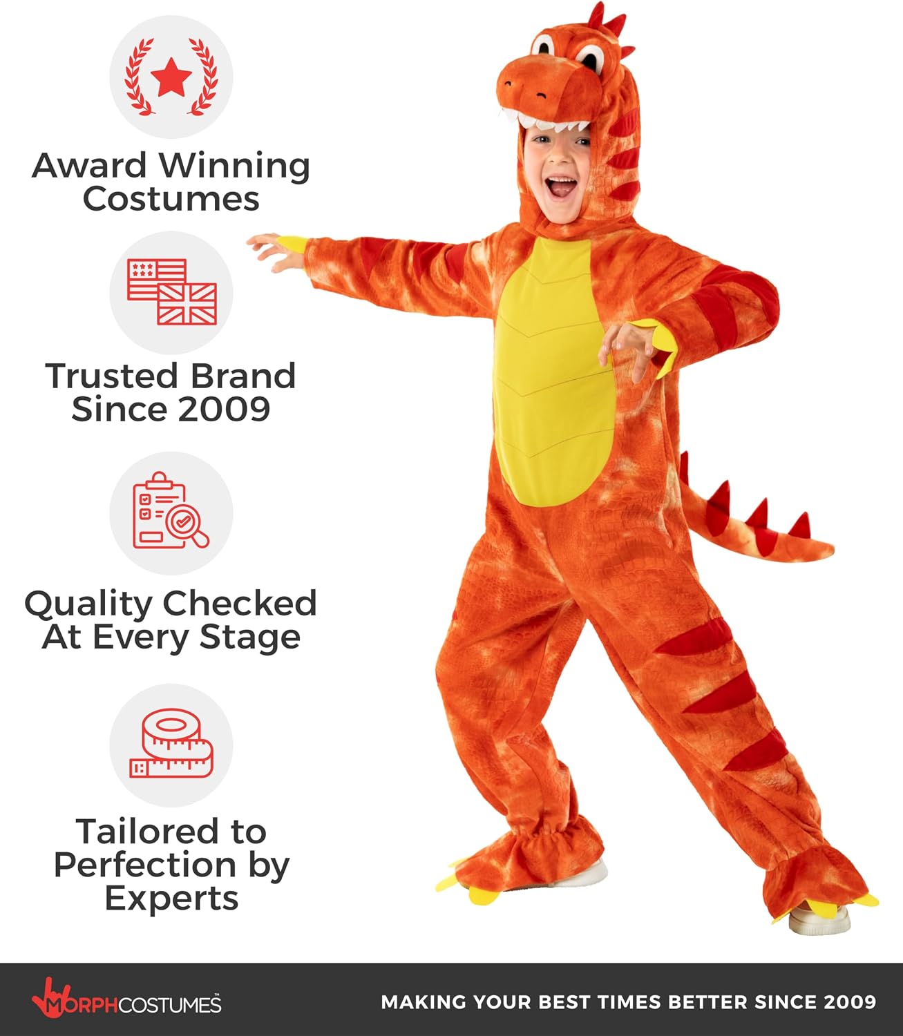 Morph - Orange Dinosaur Costume Kids, Kids Dinosaurs Halloween costumes, Toddler Dinosaur Costume