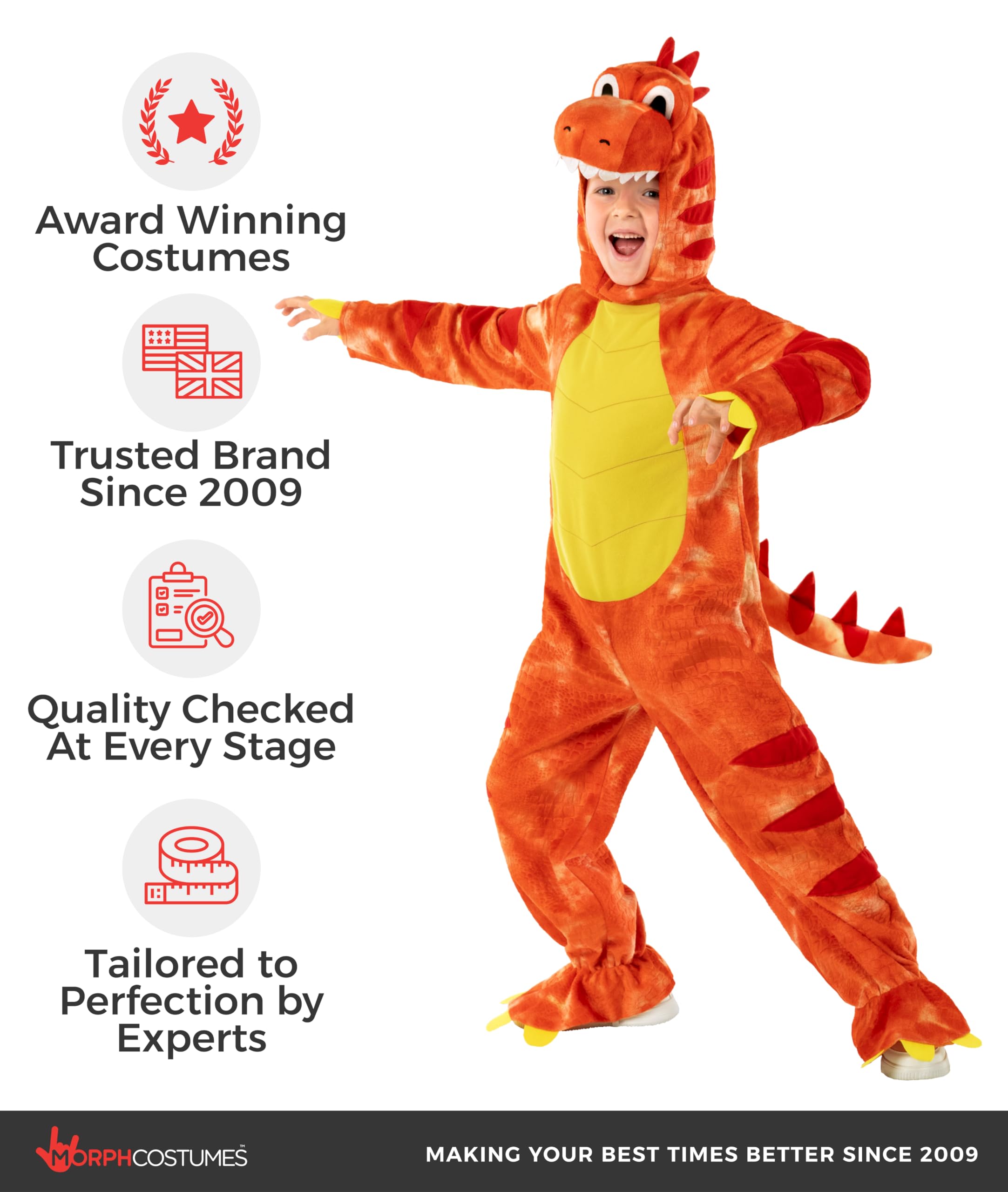 Morph Kostium Dinozaura dla Dzieci Pomarańczowy, Strój T-Rex Maluch, Przebranie Dino Halloween PL