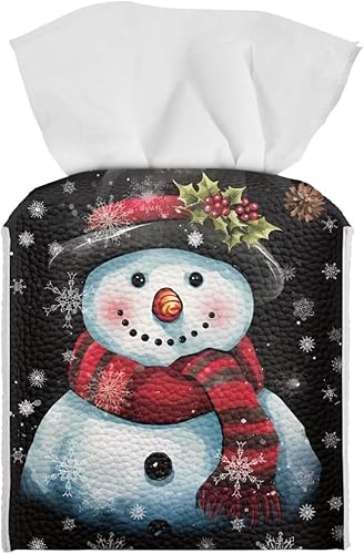 Doojoayie Titular de la caja de pañuelos con patrón de muñeco de nieve, caja de pañuelos decorativa para dormitorio, mesita de noche de Navidad,