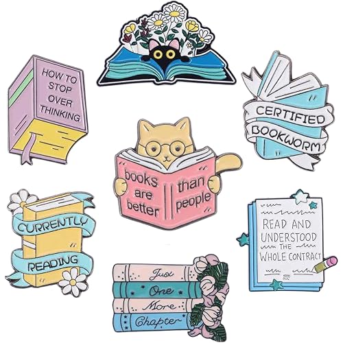 Book Lover Gifts Enamel Pins Set, Reading Book Pins with Storage Bag, Cute Bookish Pins for Backpacks Jackets Hats, Gifts for Readers Teachers Students Librarians