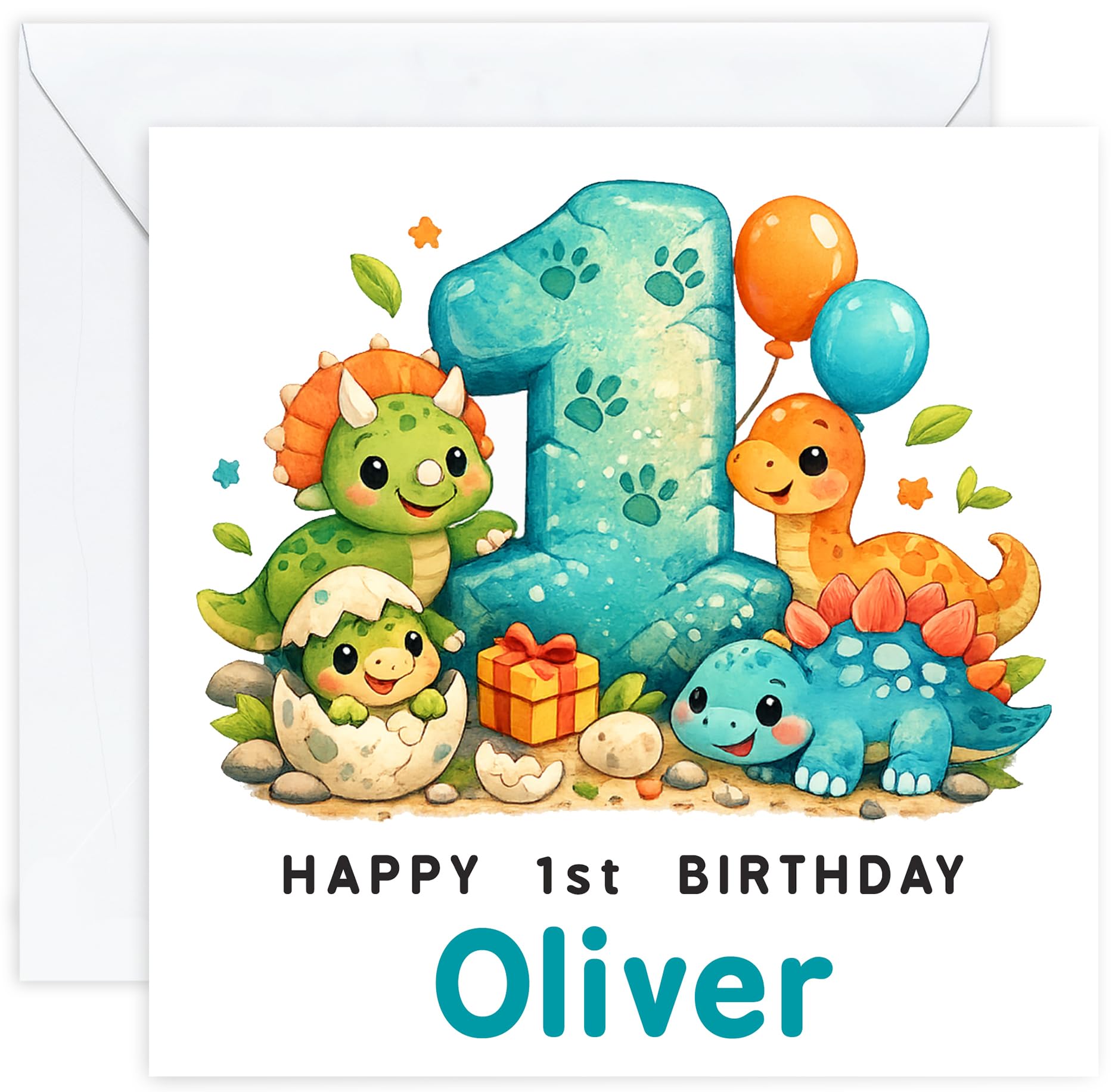 Personalised 1st Birthday Card for Boy | First Birthday Card with Name | Son Grandson Nephew or Godson | Design 02