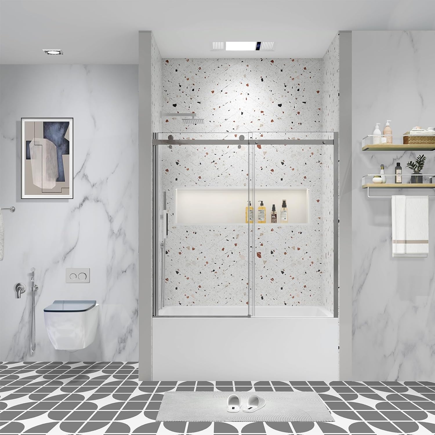 56-60" W×58" H Frameless Sliding Tub Door, Bypass Bathtub Shower Door with 5/16" (8mm) Clear SGCC Tempered Glass, Reversible Installation, Chrome Finish