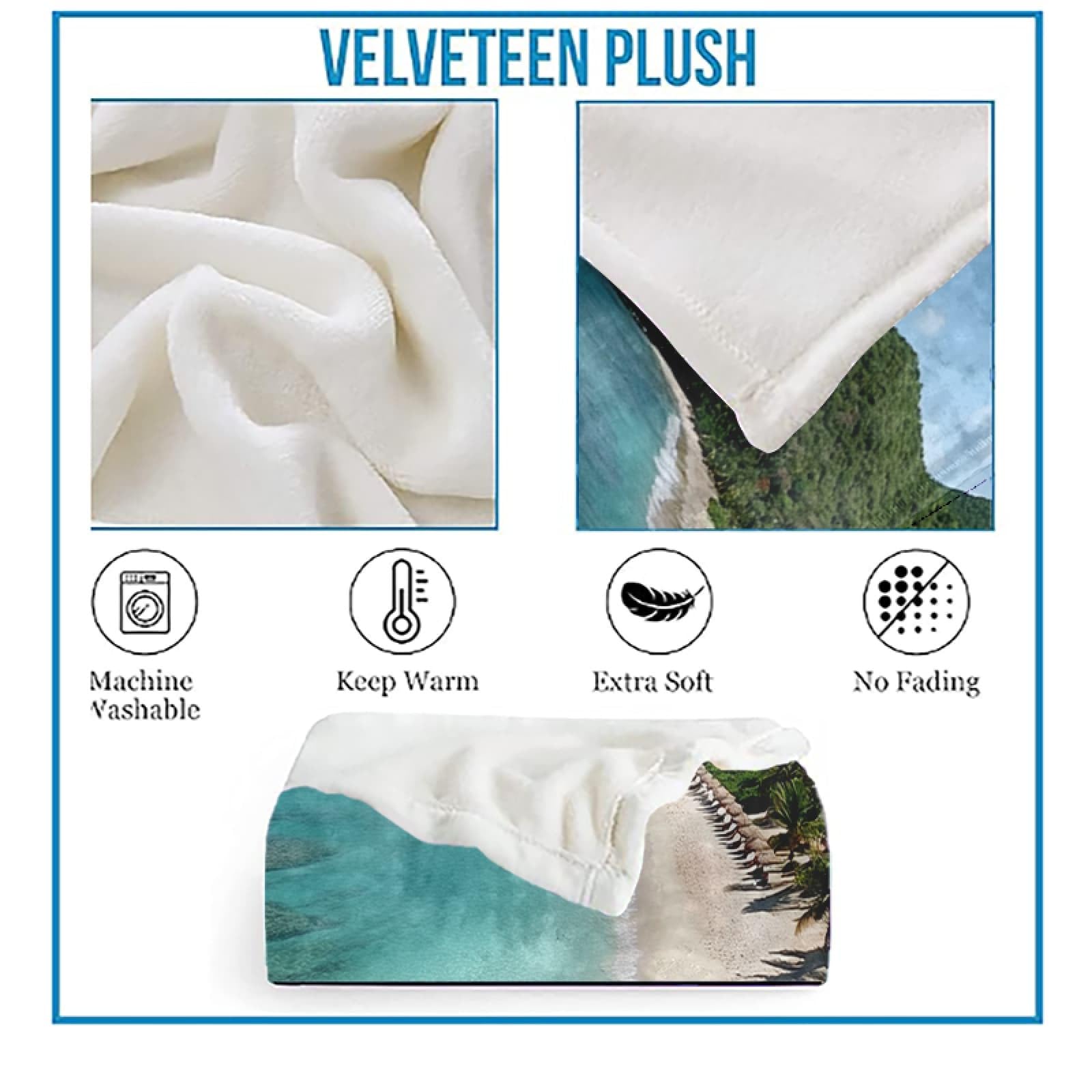 Plaid Couverture Polaire Flanelle, Jeté de Canapé 180x200 cm OcéAn des Montagnes Vertes Couverture lit 2 Personnes, Couverture Grand Chaud et Doux en Flanelle pour Toutes Les Saisons, Paysage Naturel