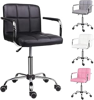 Silla de Escritorio para el hogar, Cuero PU PU Silla de computadora Acolchada y cómoda con apoyabrazos Silla giratoria de Altura Ajustable Silla para niños