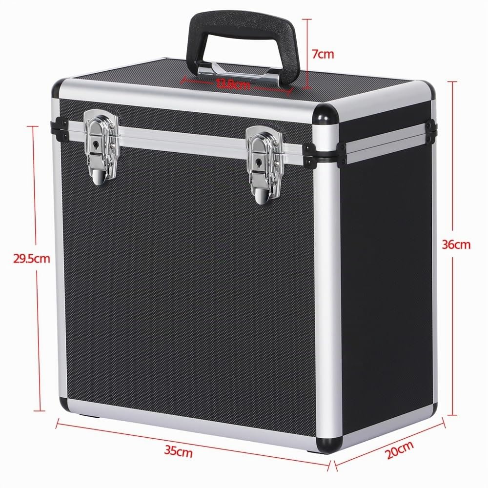 Yaheetech Estuche de Almacenamiento para Discos Maletín para Colección de DJ Maleta Organizador para 50 Álbumes 35 x 20 x 36 cm Negro