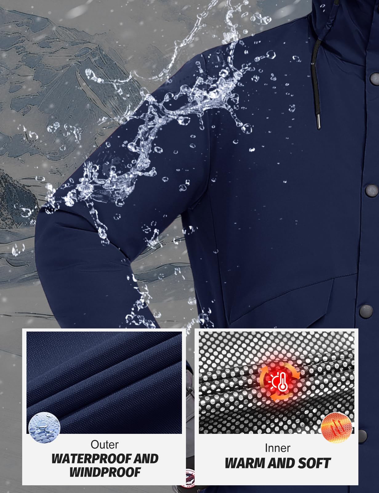 TOMEEK Manteau Homme Veste Ski Imperméable Coupe Vent Hiver Chaud Blousons Homme de Combinaisons de Ski Mesure la Température Possible Avec Capuche et Boussole