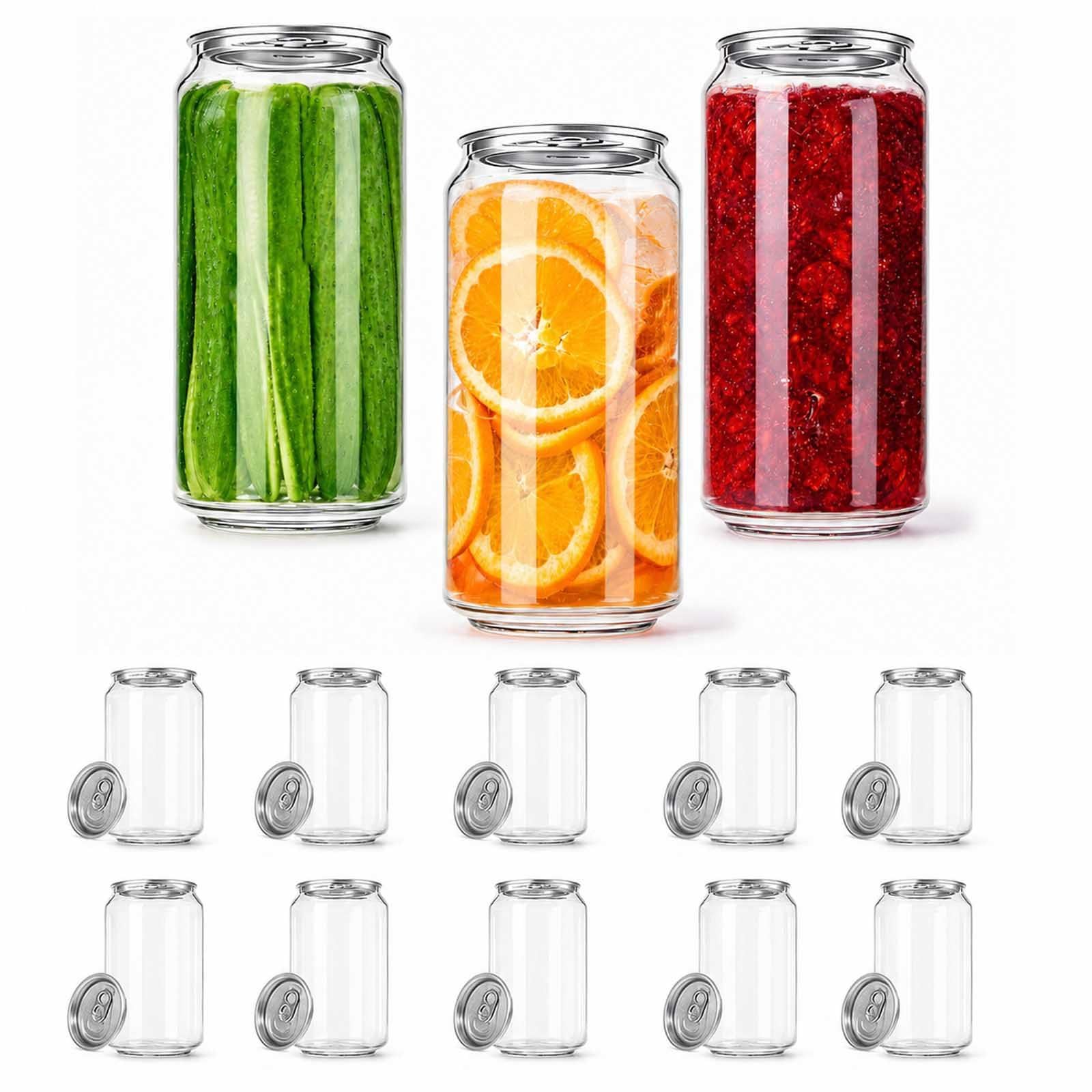 Pack De 200 Latas De Plástico Pet Transparente con Tapas, Vasos Sellables para Máquina Selladora De Latas, Recipientes Vacíos para Bebidas, Jugo,Té con Leche,Café Helado 330ml