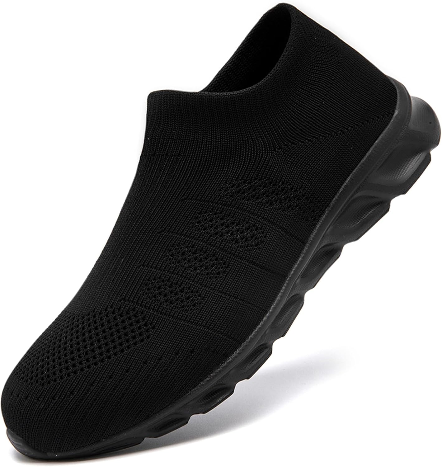 Mens Slip on Shoes Walking Fashion Sneakers Casual Black Tennis Running Elastic Lightweight Comfortable Athletic Gym Driving Shoes,Black Size 11