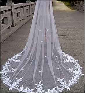 YETGFBH Brautschleier,Schleier Weiße Mantilla Hochzeitsschleier Lange Spitzenkante Brautschleier Mit Kamm Hochzeitszubehör Weiße Schleier Braut(White,250cm)