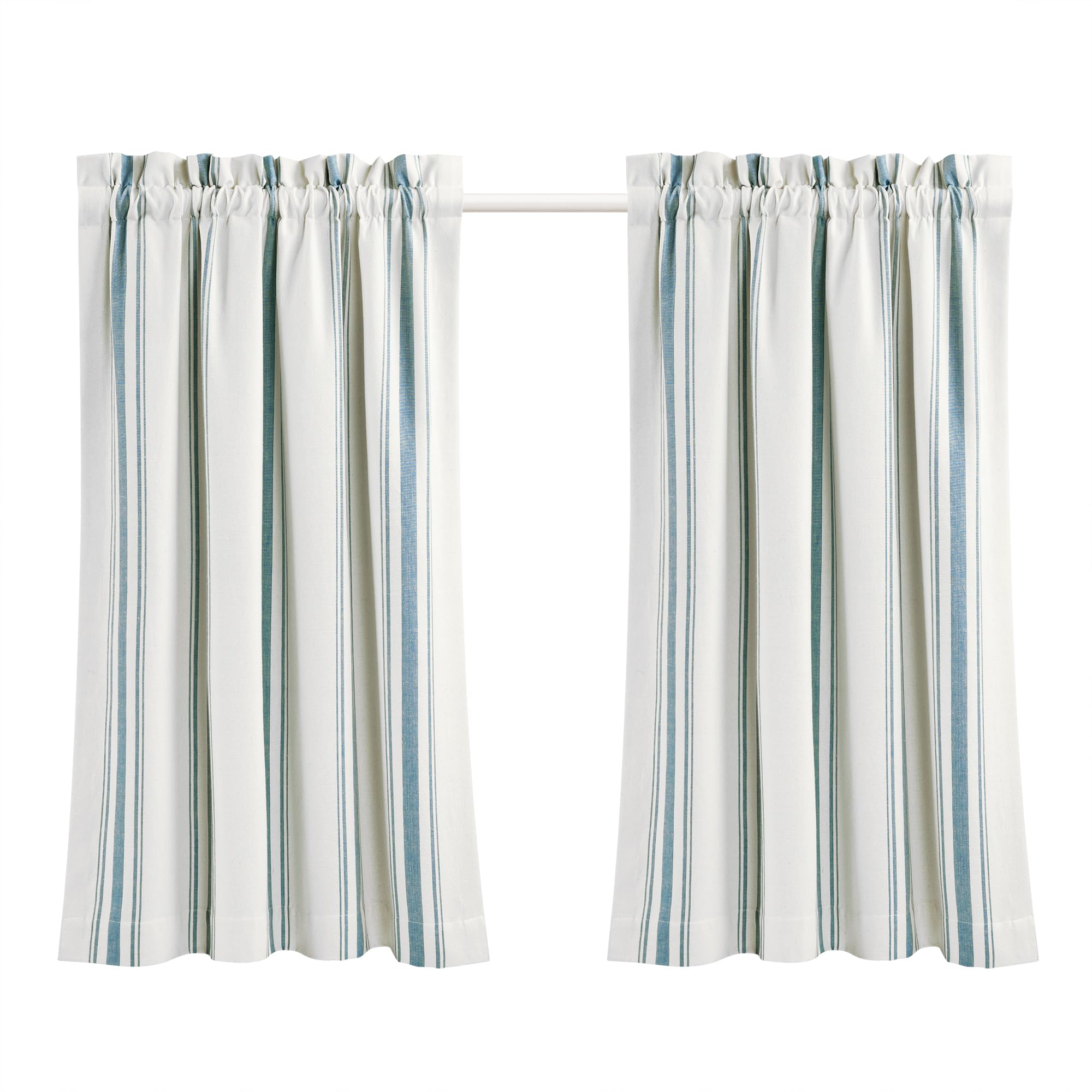 Lush Decor Tenda da cucina in cotone riciclato tinto in filo a righe, 73,7 cm di lunghezza x 91,4 cm di larghezza, blu