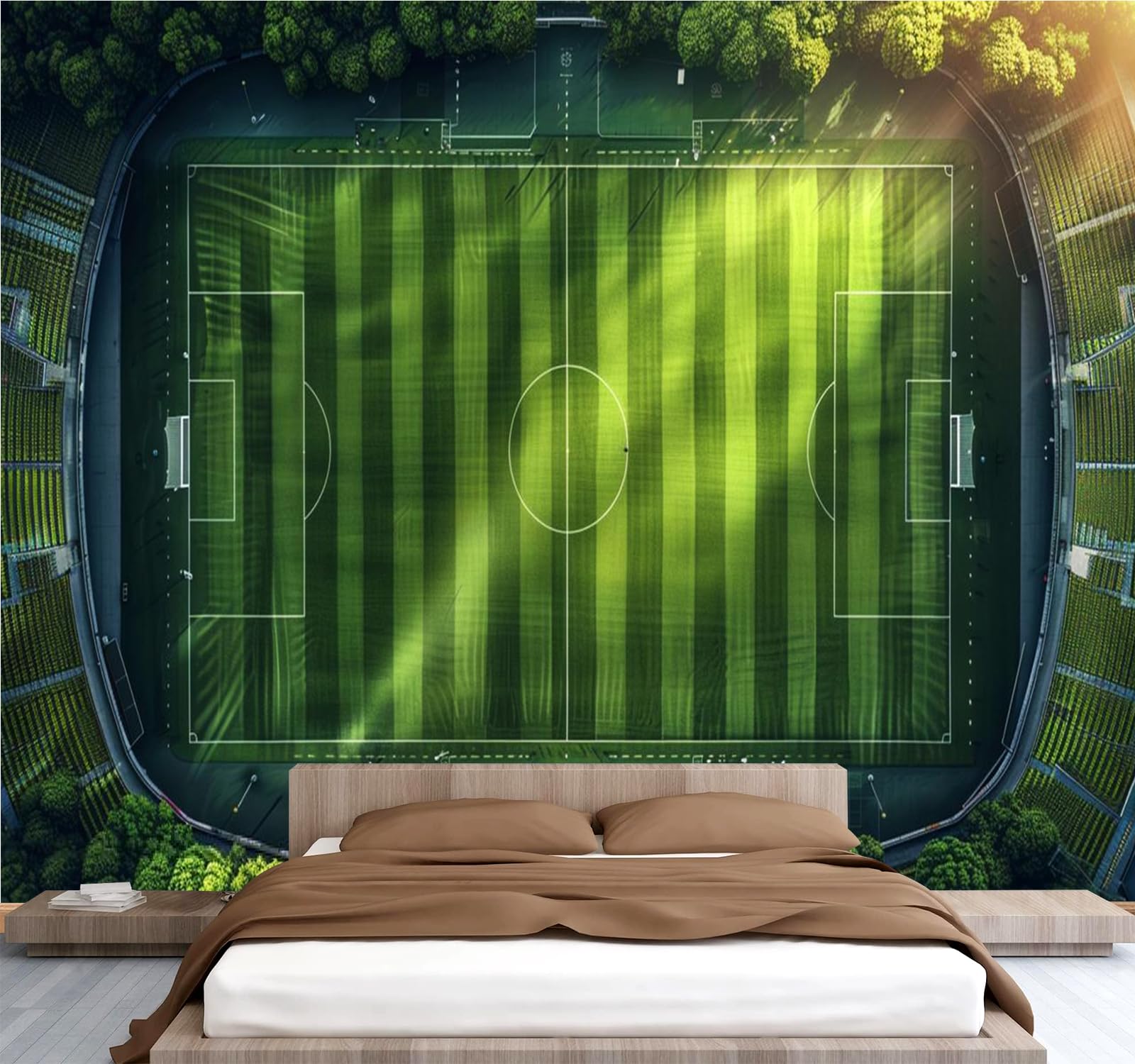 Mural de pared decorativo 300 x 210(WxH) Campo De Fútbol Decorativos Pared Papel Pintado no tejido Verde Paisaje para pared destacada de dormitorio, salón y fondo de TV2M596
