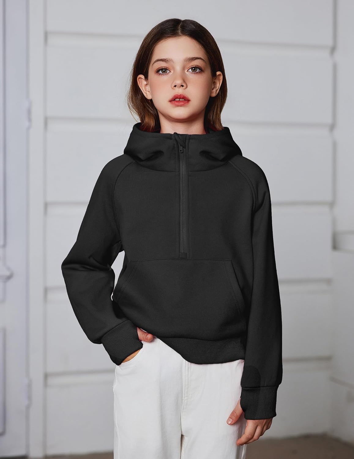 Arshiner Girls Half Zip Sweatshirt Fleece Hooded Pullover for Teen Long Sleeve Tops Fall Winter Clothes Thumb Hole - Image 2