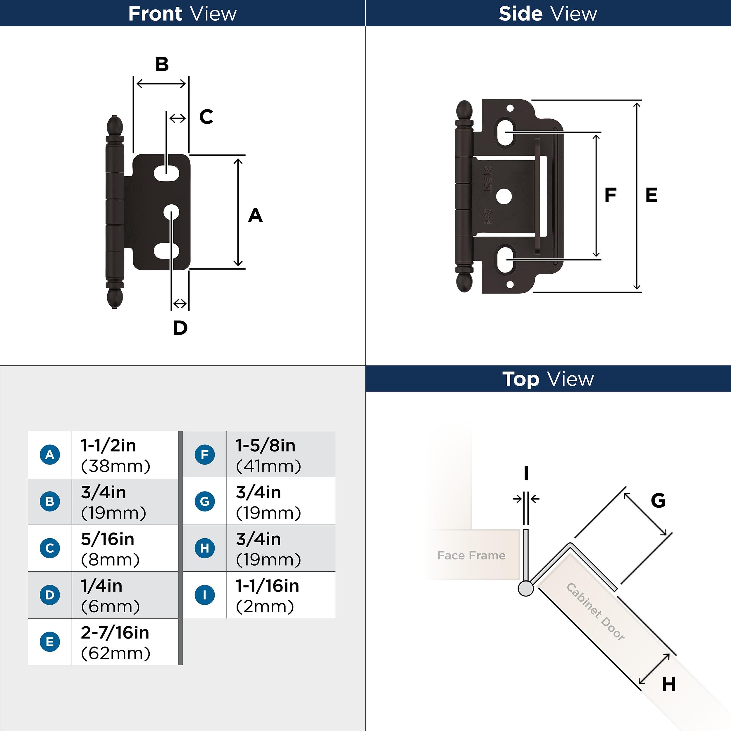 Amerock PK3180TB-ORB Ball Tip Cabinet Hinge, Bronze, 75 inch - Image 4