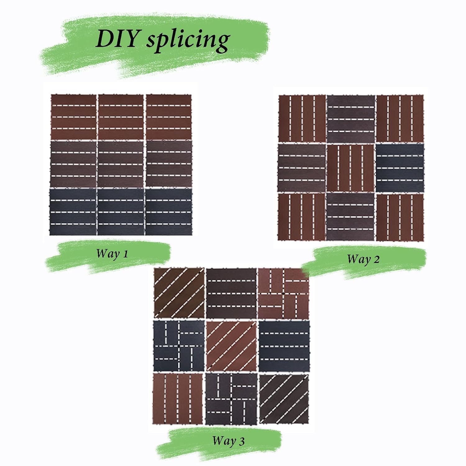 Dalles et lames de terrasse en composite, Tuiles de terrasse à emboîtement composites en bois, 30 pièces multicolores 12x12 pouces(Brown Red)