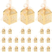 25Pcs Wedding Candy Boxes, Golden Retro Hollow Paper Treats Packaging