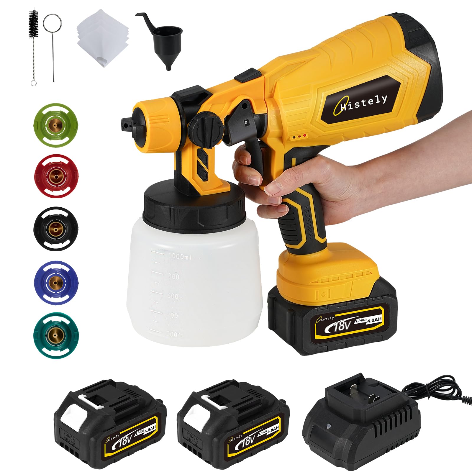 Cordless Paint Sprayer for House Painting with 2Pcs 4.0Ah Batteries, HVLP Spray Paint Gun with 5 Spray Tips and 3 Patterns for Walls, Fences, Floor and Cabinets, Paint Sprayer Gun for Dewalt Battery