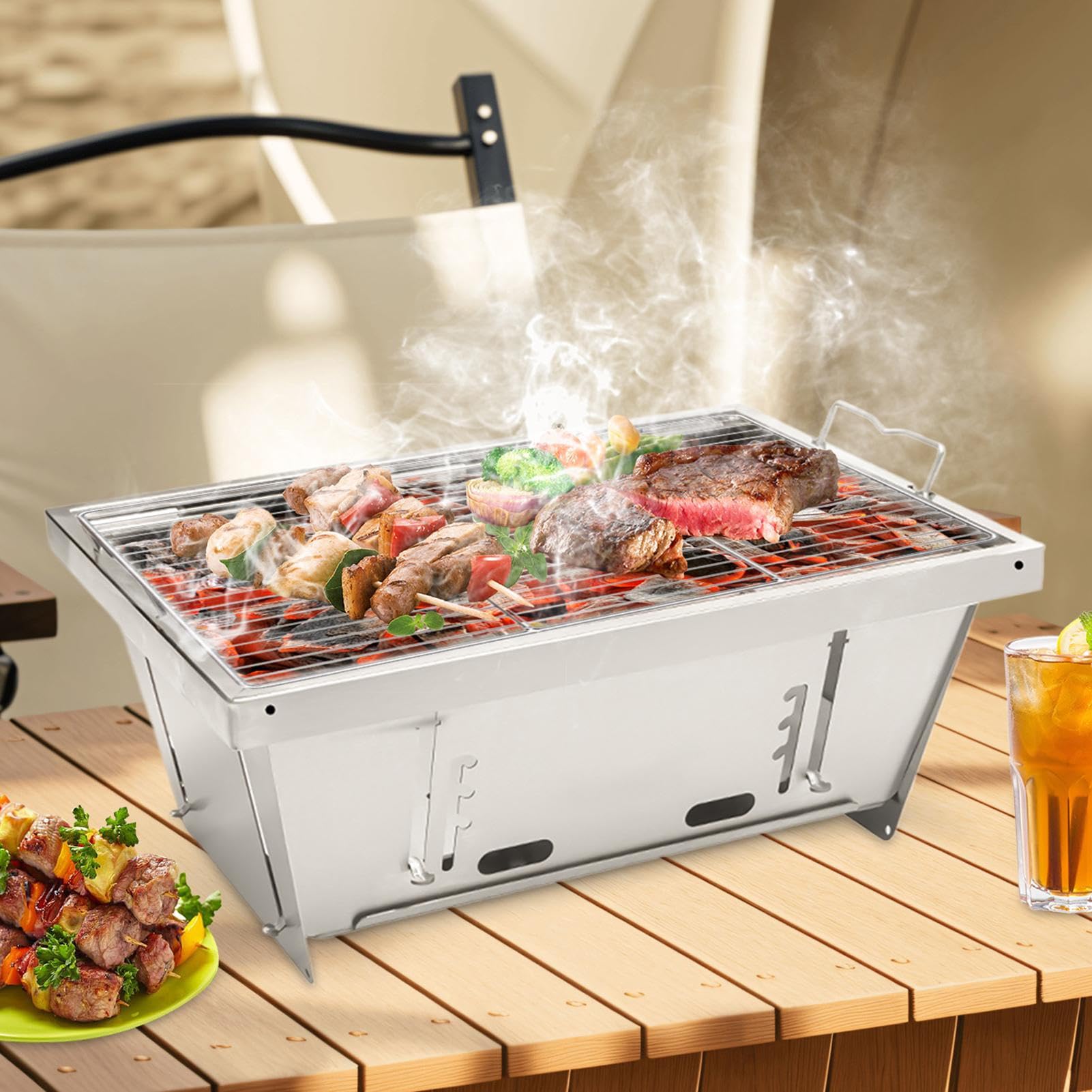 Grille do Gotowania na Zewnątrz Kompaktowy Grill Węglowy | Składany Grill do Barbecue Składane Rękojeści Do Kempingu Pikników Grillowania W Ogrodzie Na Plaży Dla Spotkań Rodzinnych I