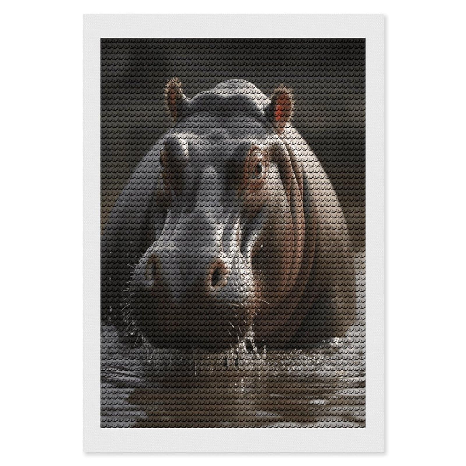 FekiLoot Diamond Art Kits for Adults, DIY 5D Hippo Diamond Painting Kits for Beginners, Full Round Drill Diamond Dots Painting Gem Art Crafts for Home Wall Decor & Gift 8"x12"