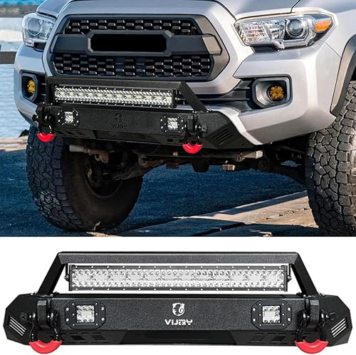 Miniatura 8 de Vijay - Parachoques delantero con textura negra con placa de cabrestante y 5 luces LED y 2 anillos en D de 4.75 T para Tacoma 2005-2015 (no apto