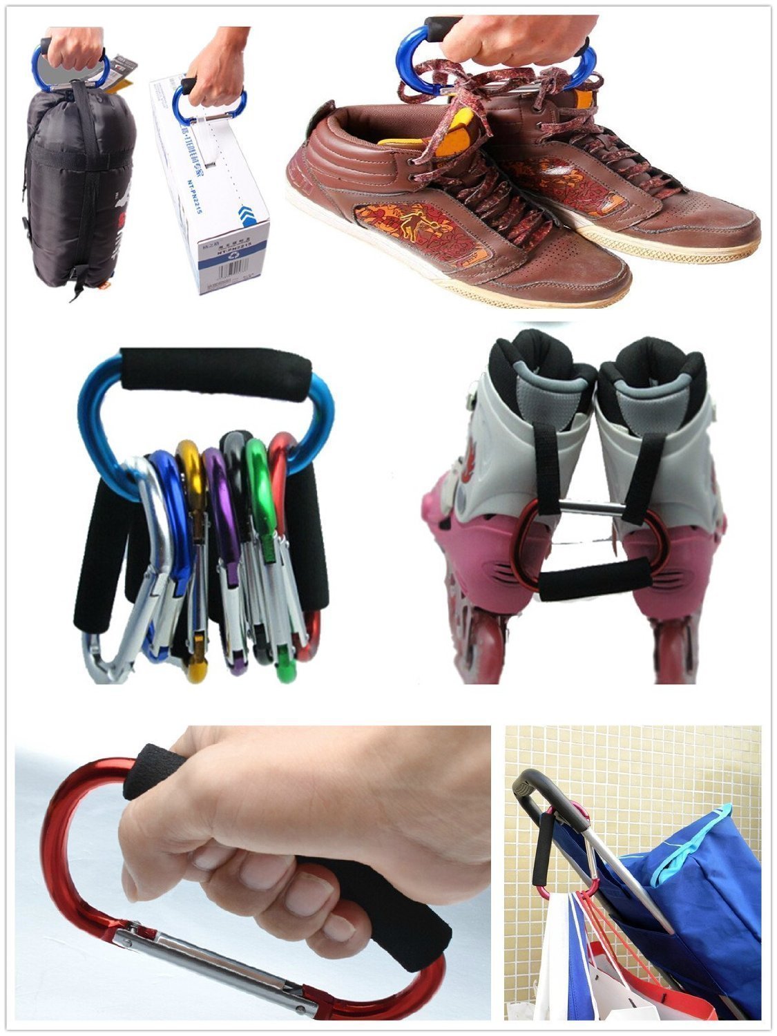 Große Kinderwagenhaken für Mommy, 2 Stück Karabiner Kinderwagen Haken Organizer für hängende Geldbörsen, Windeltasche, Einkaufstaschen. Clip für Einzel- / Doppel-Reisesysteme, Autositze