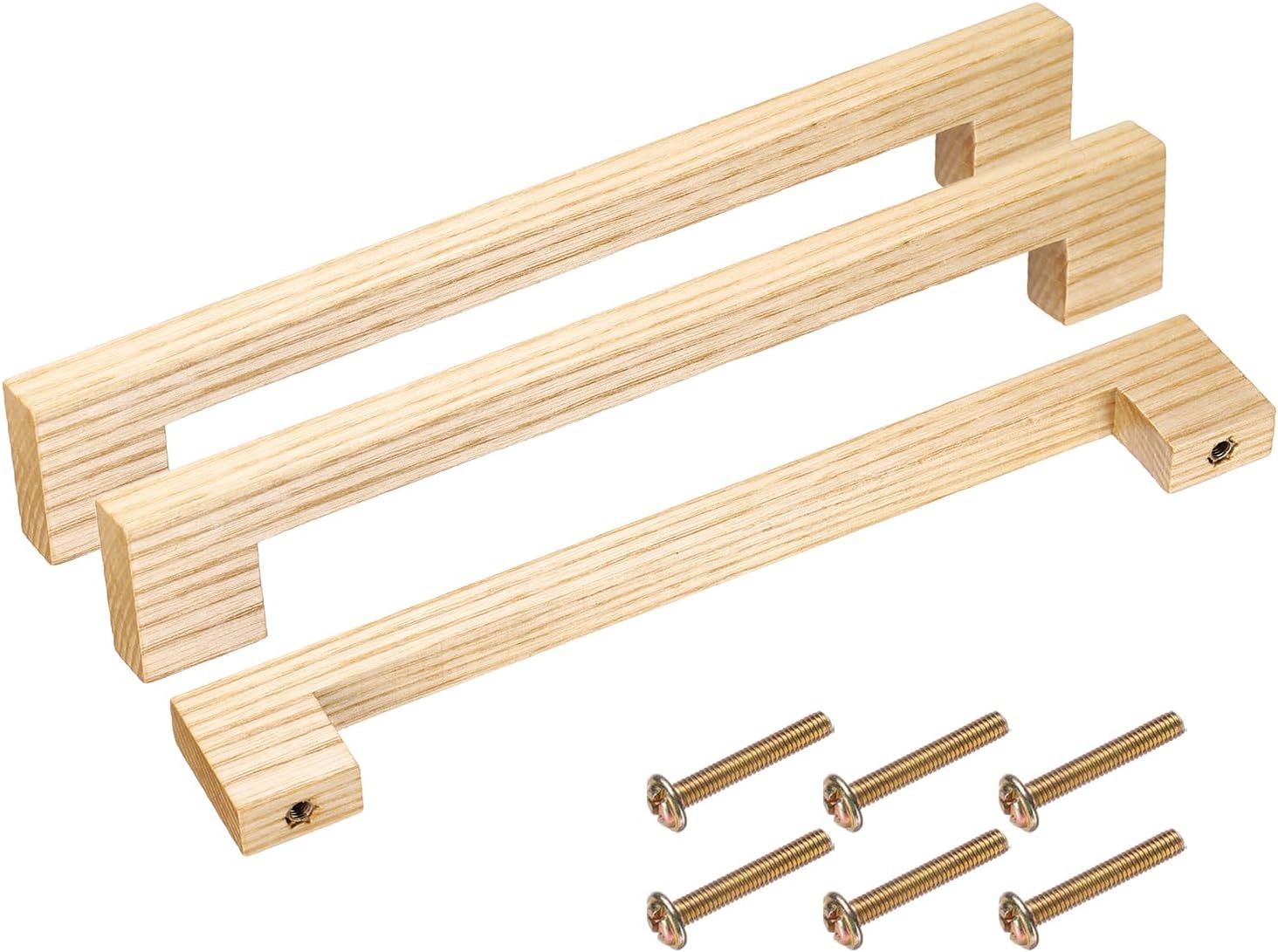 uxcell 3Pcs Wood Drawer Pulls, 7.6 Inch Hole Center Wooden Drawer Pulls Cabinet Handles with Screws for Kitchen Dresser Wardrobes Door Cupboard, Ash Wood