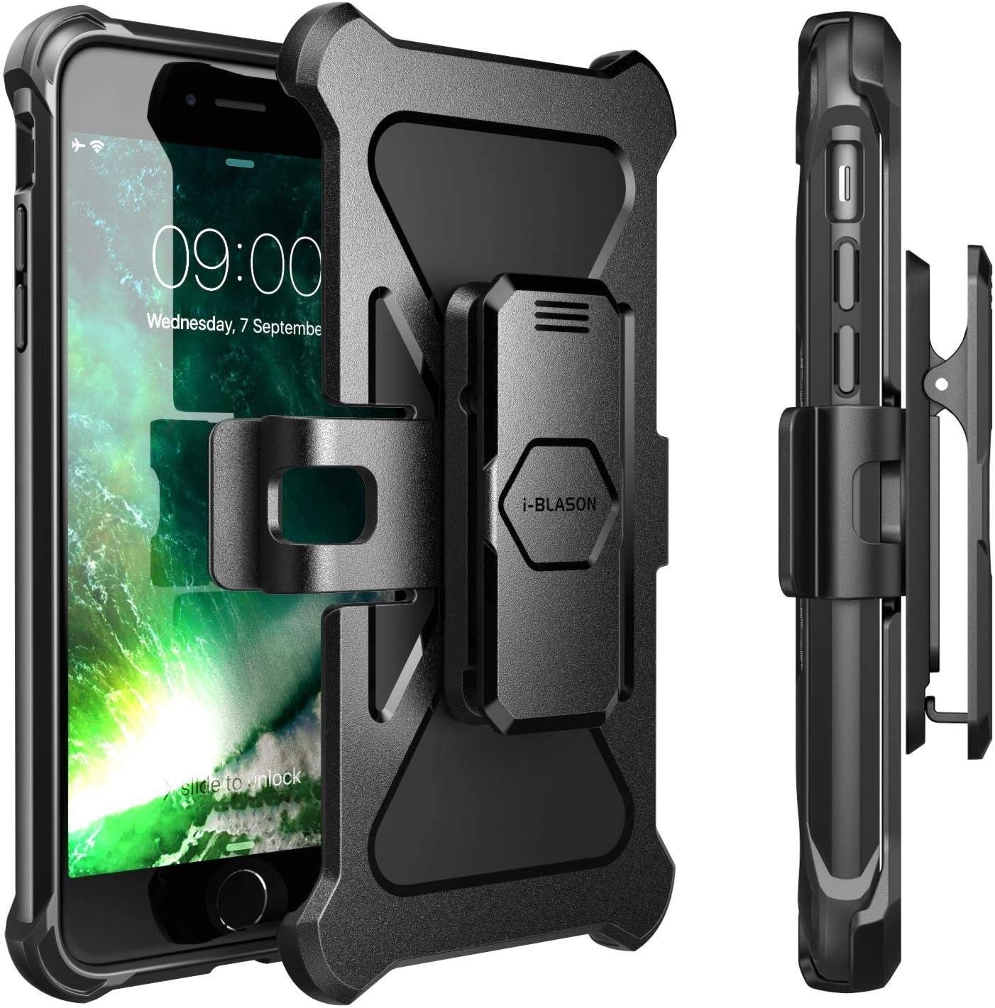 i-Blason iPhone 7 Plus Case, iPhone 8 Plus Case, Transformer Kickstand Apple iPhone 7 Plus/iPhone 8 Plus Heavy Duty Dual Layer Combo Holster Cover case with Locking Belt Swivel Clip (Black)