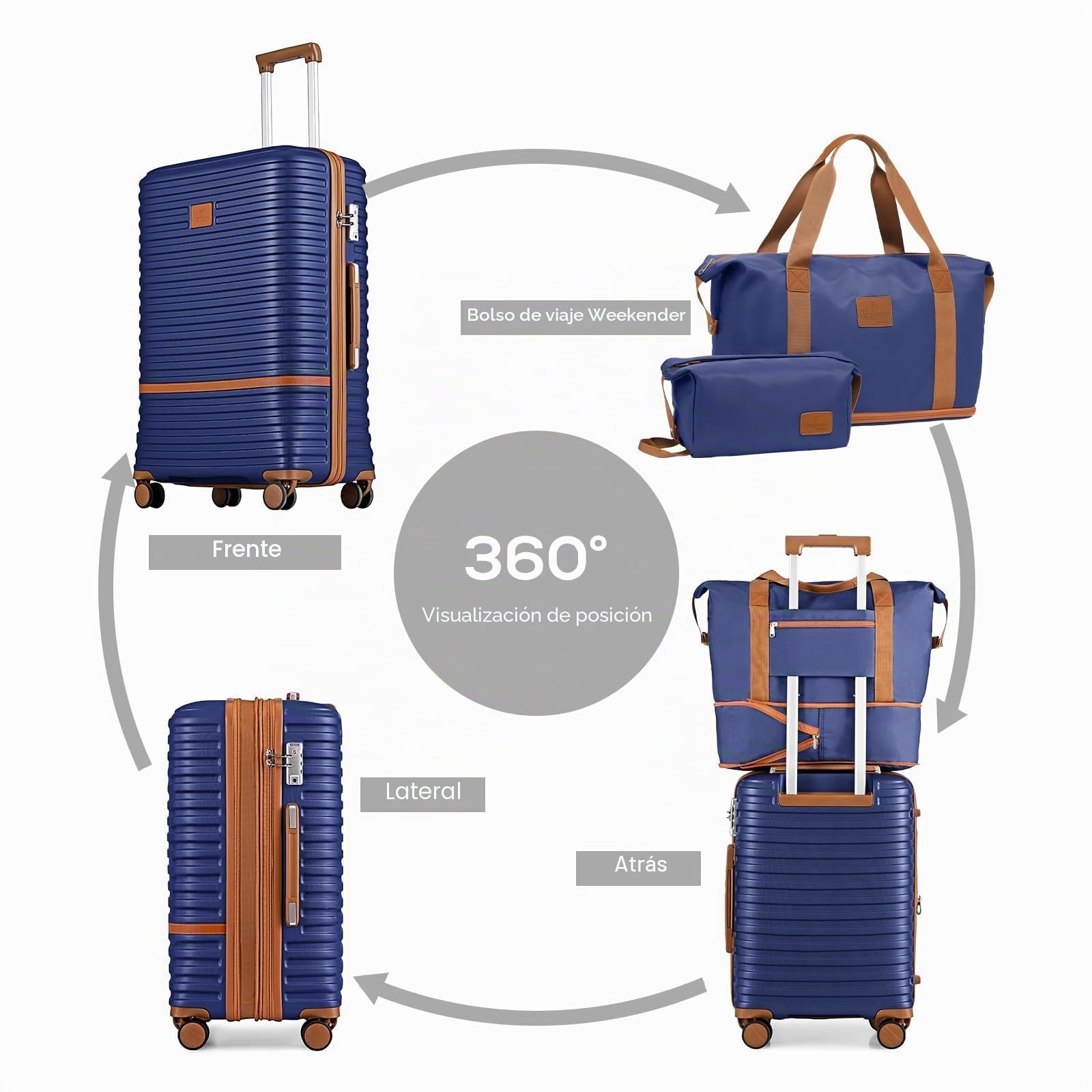 Joyway Juego 5 Maletas ABS, Ruedas 360°, TSA, Bandolera y Bolsa de Viaje | 20% espacio extra, diseño anidable, asa telescópica 3 niveles, cremalleras YKK y compartimentos internos organizados