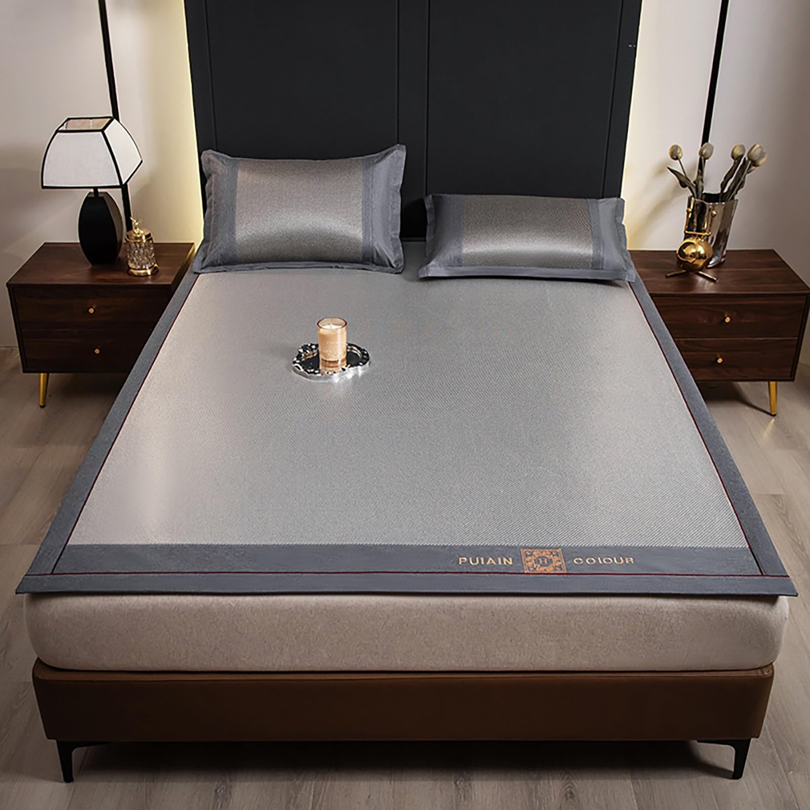 EYRMQWJPC Foldable Summer Bed Mat, Cooling Foldable Sleeping Mat with Pillowcase Bamboo Material Multicolor Multiple Sizes(Silver Gray,200 * 220cm)