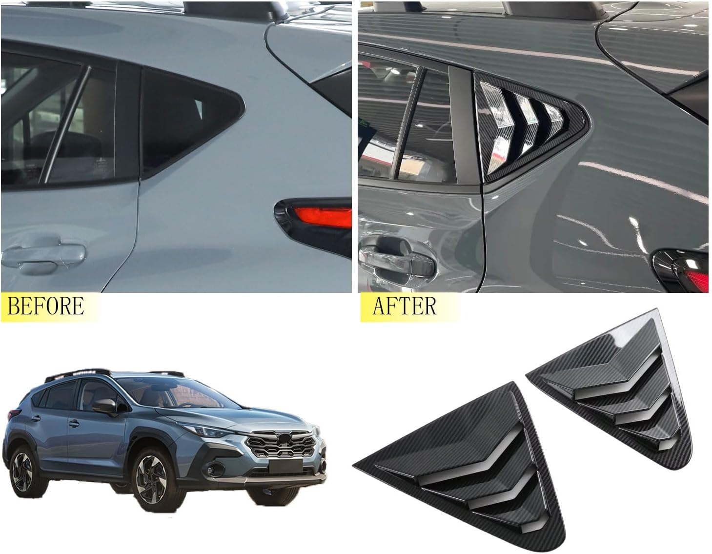 Rear Side Window Louvers Spoiler Cover Trim Car Sporty Accessories Fit for Subaru Crosstrek 2024 2pcs ABS Carbon Fiber Style
