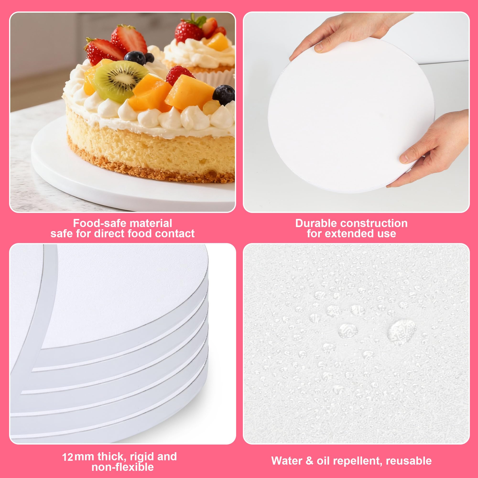 6 Pcs Sottotorta Tondo 25 cm, Vassoio Torta Rotondo Riutilizzabile in Cartone da 12 mm di Spessore, Bianco Sottotorta, Sottotorta per Torte da 6-10 Pollici e Dolci, per Feste, Compleanni e Matrimoni
