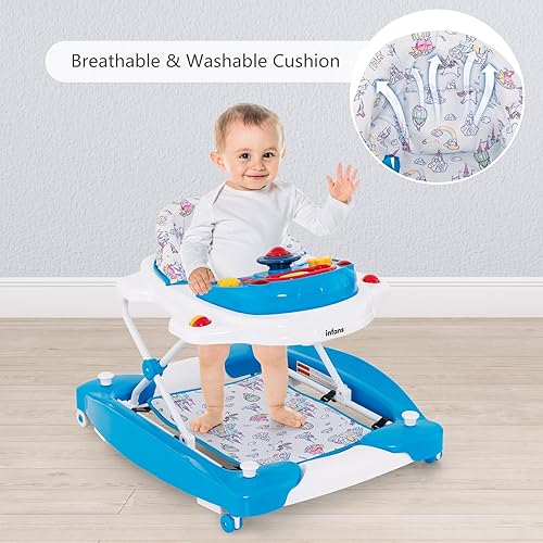 Miniatura 8 de INFANS Andador de bebé, 5 en 1 Behind Walker, mecedora sentada con bandeja de música extraíble, altura ajustable, cojín de asiento lavable, centro