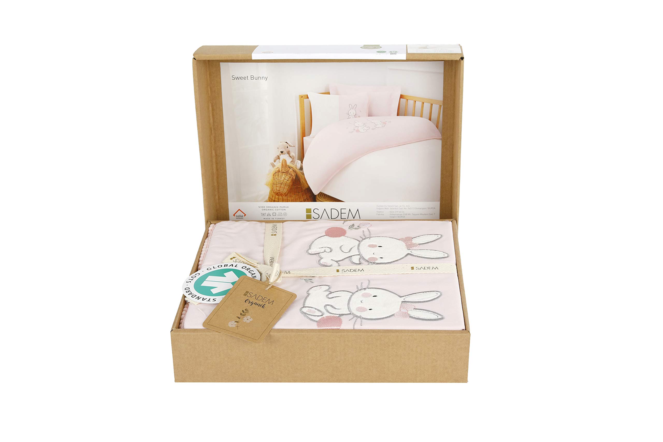 Happy Woody Organic Baby Duvet Cover Set/Baby Bedding Set /%100 Organic Cotton/Duvet Cover, Sheet and Pillowcases (4 Pieces) / Newborn Gift Set (Pink (Girl))