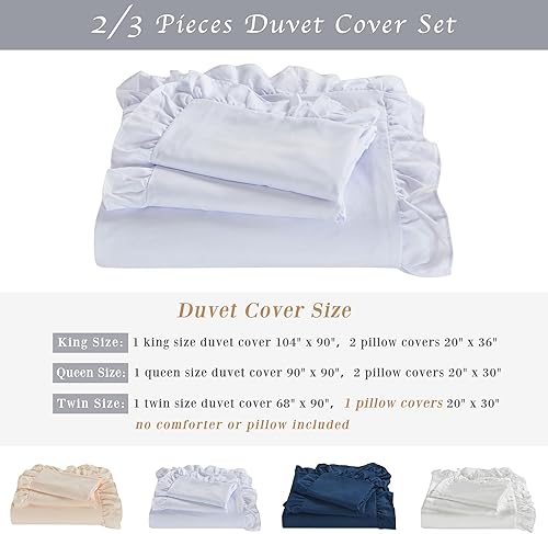 Miniatura 4 de Tyfitb Juego de funda de edredón 100% algodón lavado, 2 piezas de textura de lino suave, cómodo, transpirable, con cierre de botón y flecos con