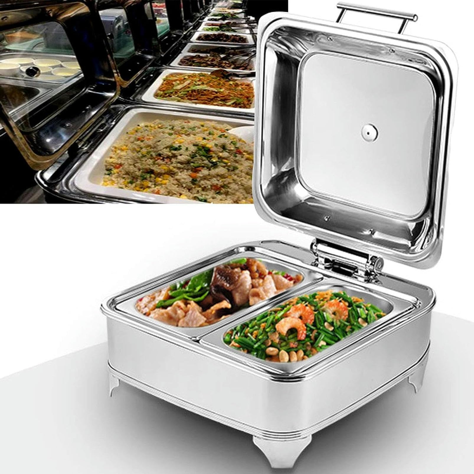 6L Chafing Dish Elettrico, Scaldavivande Elettrico Acciaio Inox, Contenitore Termico per Alimenti Caldi per Buffet, Banchetti, Feste in Casa, Temperatura Regolabile (30-80 °)