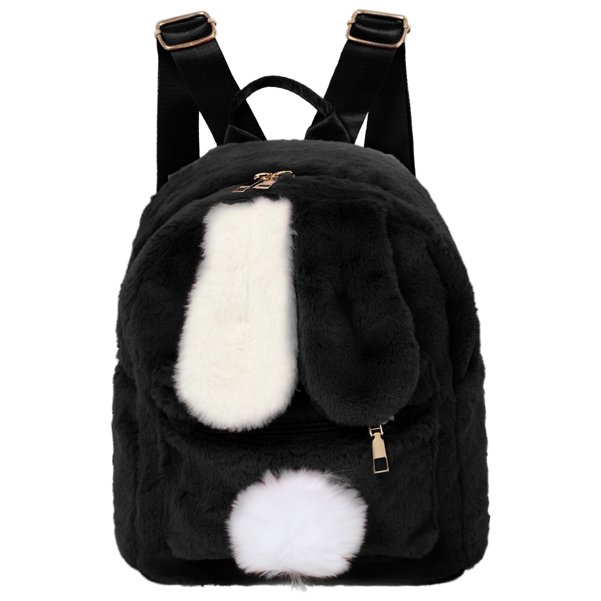 Meyaus Women Small Rabbit Ears Pompom Plush Backpack Casual Daypack