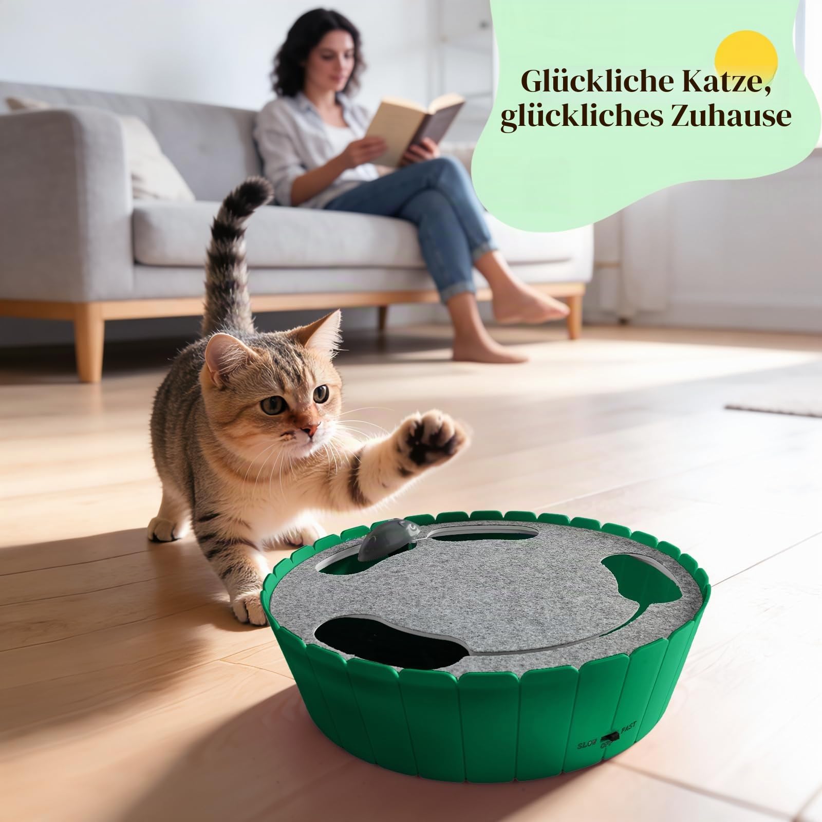 Pawaboo Katzenspielzeug Elektrische Maus, Interaktiv Kätzchen Spielzeug Katzenbett Kratzmatte Katzenminze, Süß und Sicher Spielzeug Spielball für Kleine Katze Spiel Beißen Kauen - Grün