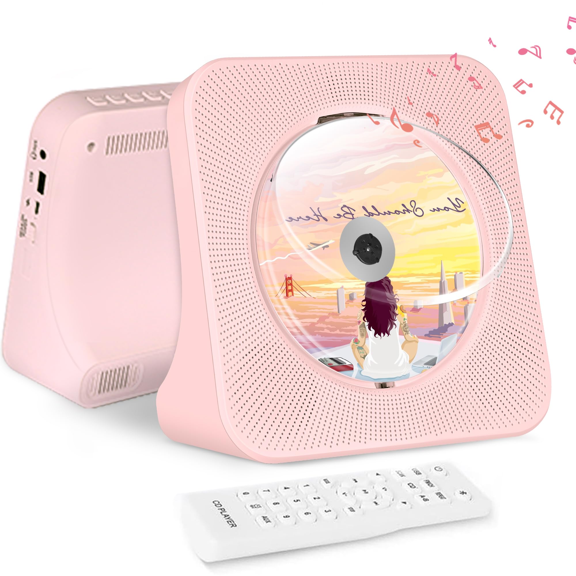 generic CD Player with Bluetooth, USB, AUX, FM Radio, 5-in-1 Multifunction CD Music Player for Home, with Timer, Dust Cover, LCD Display, Remote Control, Audio Player Boombox in Pink-picture-11