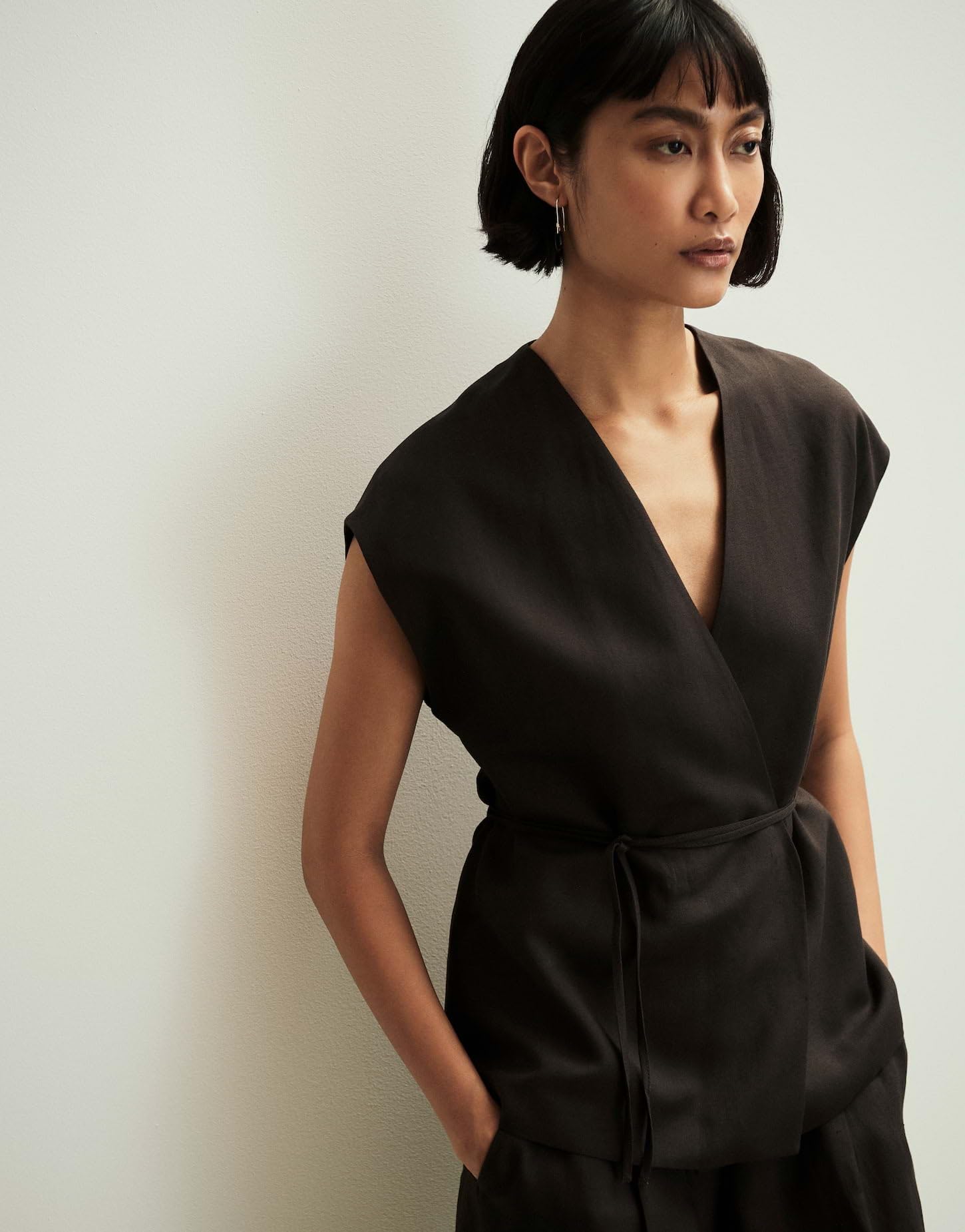 someday Damen Leinenweste mit Bindedetail Slim Fit