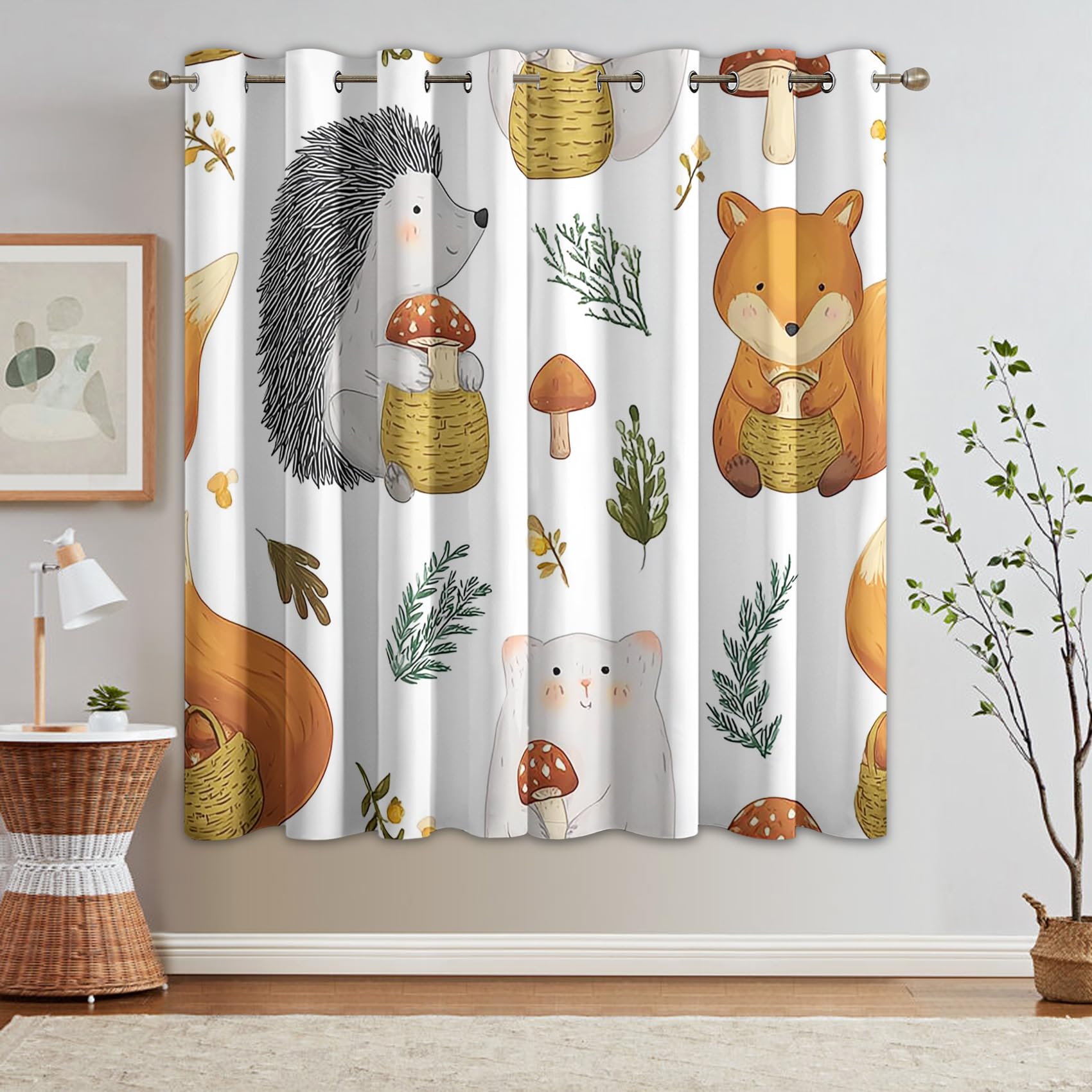 Générique Rideau Occultant Animal Dessin Animé Mignon, Lot de 2 Rideaux Occultant Thermique Isolant à Oeillets, Motif Enfant Animaux de la Forêt, Decoration Chambre Salon Fenetre, 110 L x 215 H Fz12-C