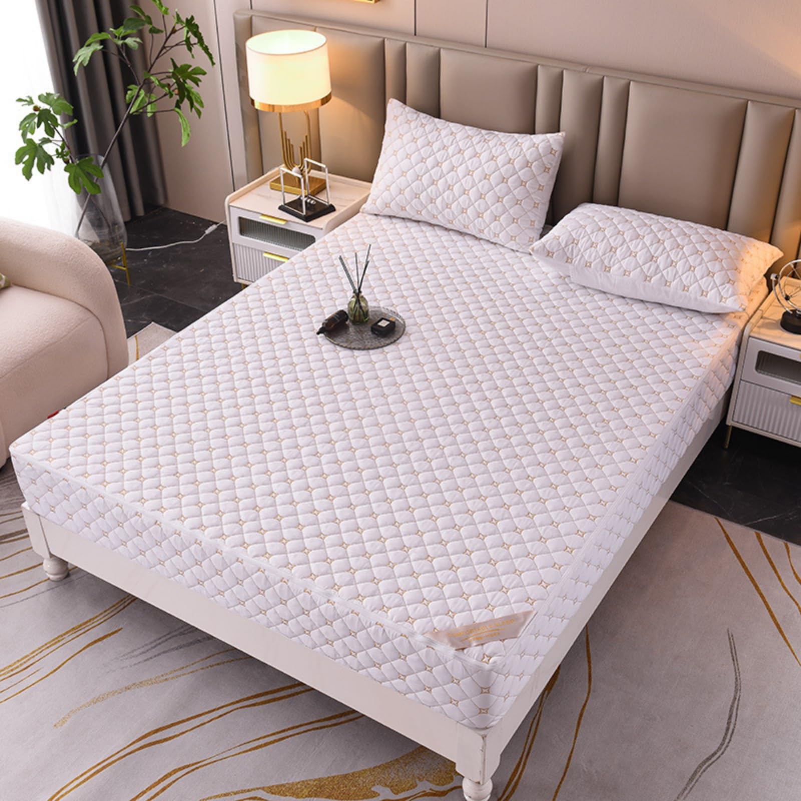 Morbuy Coprimaterasso Singolo Matrimoniale Impermeabile, Coprimaterasso Una Piazza e Mezza Antiacaro con Cerniera Morbida e Traspirante per Materassi Altezza 25cm (150x200+25cm,LA02 Bianco)