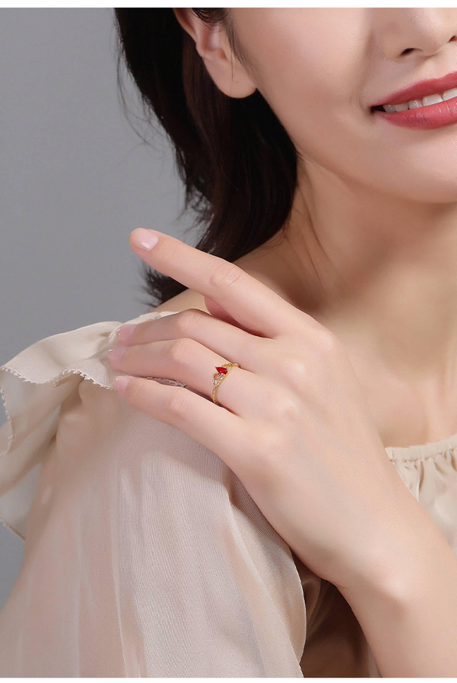 Anillo Mujer Alianza de Oro 9K / 14K / 18K, Corona y Gota de Agua con Rubí de 0,35 ct y Diamante, Anillos Oro Amarillo y Rojo Compromiso Mujer