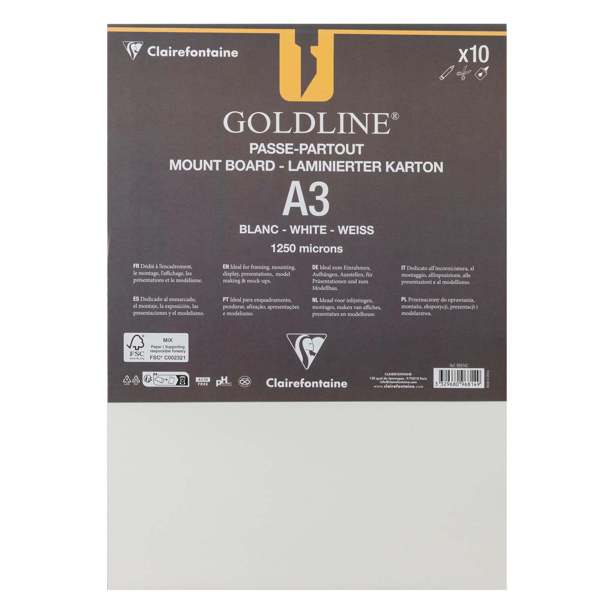 Clairefontaine 96814C kartony passe A3, 10 arkuszy biały partout