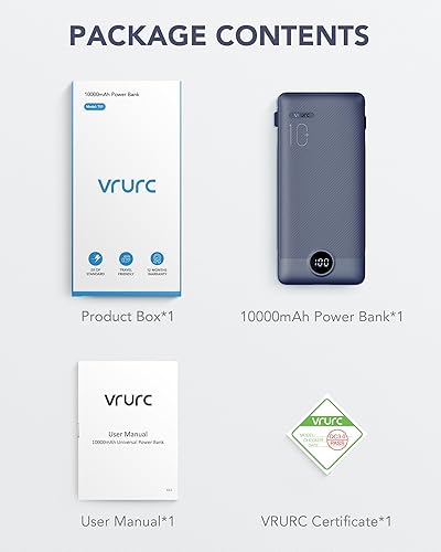 Miniatura 7 de VRURC Cargador portátil con cables y enchufe de pared, banco de energía con cables, cargador portátil de 10000 mAh con enchufe de CA, batería