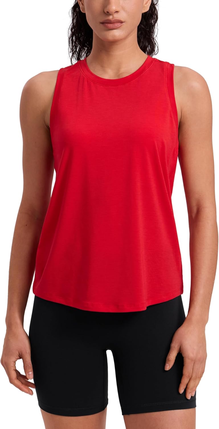 CRZ YOGA Quick Dry Racerback Tank Tops for Women Hip Length - Workout Athletic Running Gym Sleeveless Shirts Crewneck